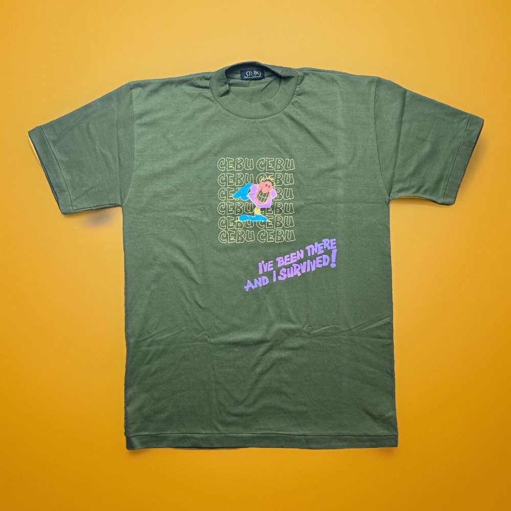 Vintage Cebu Philippines T-Shirt Mens Large Green Jon Jay Cartoon Single Stitch